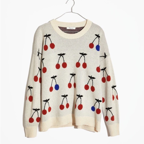 Madewell Cherry Pattern Sweater - Cream, Red, Blue - Picture 6 of 6